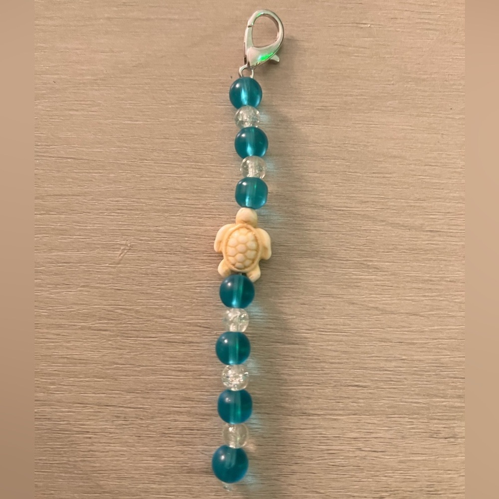 Handmade Beach Blue and Clear Turtle Keychain